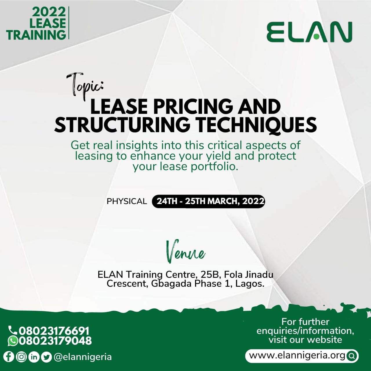 LEASE PRICING AND STRUCTURING TECHNIQUES”. 24TH – 25TH FEBRUARY, 2022