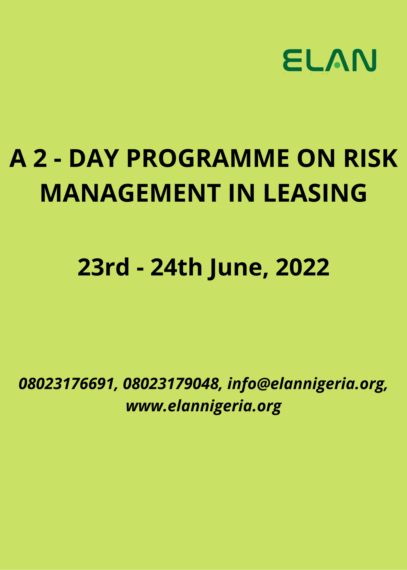 A 2-DAY PROGRAMME ON RISK MANAGEMENT IN LEASING: 23RD – 24TH JUNE, 2022